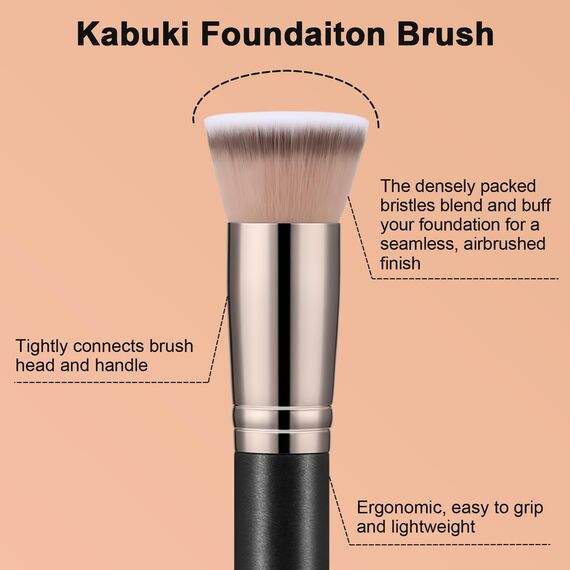 TEOYALL Kabuki Foundaiton Pinsel, weiche dichte synthetische Borsten flache Top -Mischpinsel für flüssige Creme Kontur Bronzer Fundament