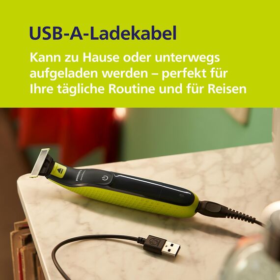 PHILIPS OneBlade 360 Face - elektrischer Rasierer & Trimmer, 2x 360 Klingen, 3x Trimmaufsätze (1/3/5mm), Nass- & Trockenrasur, Akku-USB, fürs Gesicht (QP2724/31)