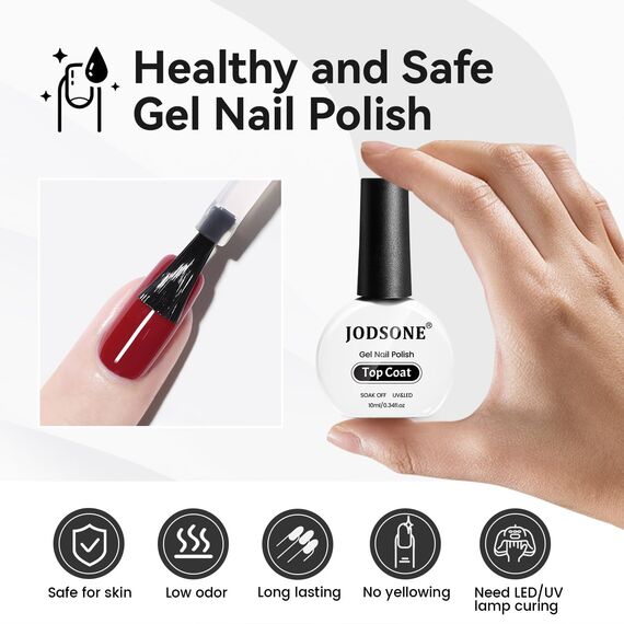 JODSONE 10 ML Top Coat Überlack UV LED Gellack Nagellack Polish, Hochglanz Finish Lang Anhaltend - Nail Art Starter für Maniküre Salon und DIY zu Hause