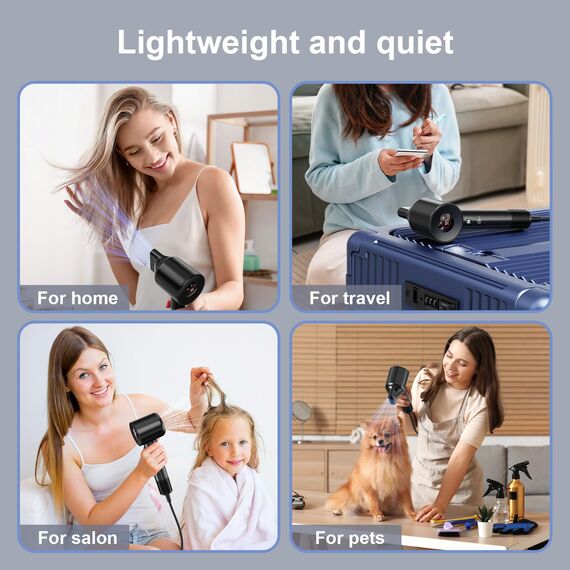 Föhn Ionen Haartrockner, YAIAWISU Ionen Föhn, 140.000 U/min bürstenloser Motor für schnelles Trocknen - LED-Display, 500 Millionen Negativ Ionen Haartrockner für Zuhause, Reisen und Salon (Black)