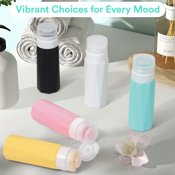 Alyvisun 5 Stück Reiseflaschen Set, 100ml Silikon Reiseflaschen zum Befüllen, Auslaufsicher Reisegröße Behälter mit Aufbewahrungstasche, für Shampoo, Kosmetik, Lotion