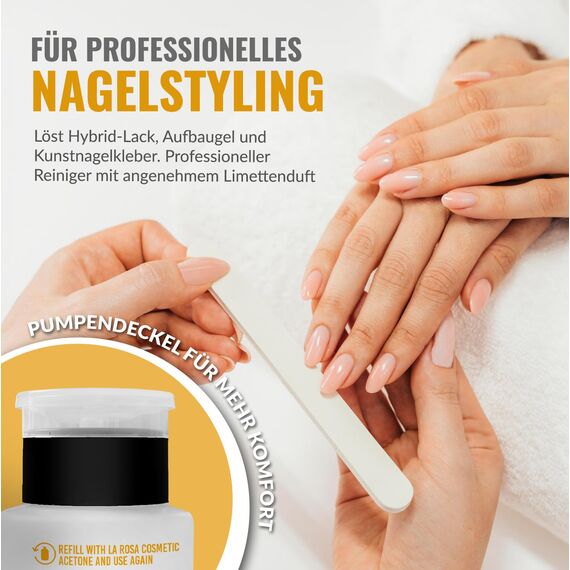 LaRosa ACETON Nagellackentferner in Pumpflasche 190ml Entferner für Nagellack, Nail Gel, Acryl, Nagelkleber und Tipps