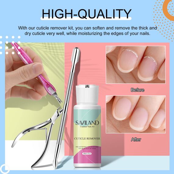 Saviland 60ML Nagelhautentferner Flüssig: Profi Cuticle Remover Tools Set, Erweicht Nagelhaut, Entfernt tote Hautzellen, Hände Füße Nagelpflegeset mit Nagelhauttrimmer Nagelhautzange Nagelhautschieber