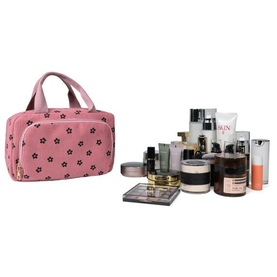 Funtlend Kulturtasche Damen Cord Kosmetiktasche kulturbeutel Kosmetik Tasche Reise Kulturbeutel Waschtasche für Travel Mädchen