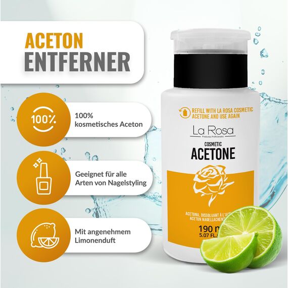 LaRosa ACETON Nagellackentferner in Pumpflasche 190ml Entferner für Nagellack, Nail Gel, Acryl, Nagelkleber und Tipps