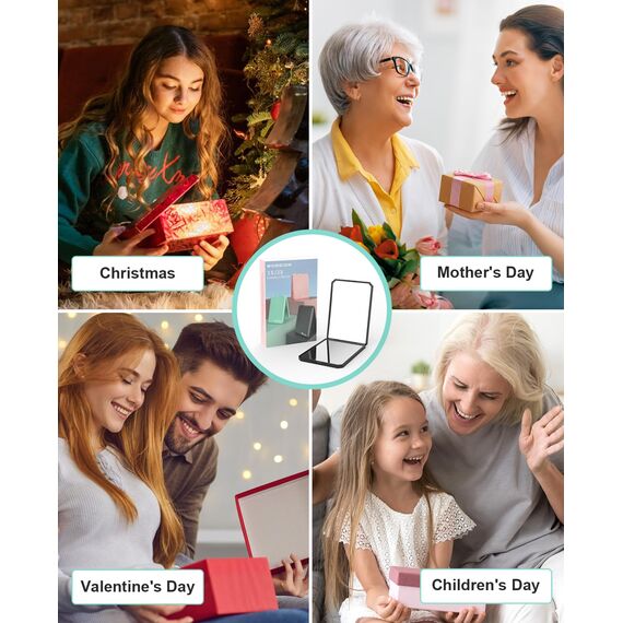 WOBSION Kleiner Spiegel mit 1×/ 2× Vergrößerung,Faltbarer Taschenspiegel Ohne Licht für Reise und Makeup,Tragbarer Reisespiegel für Handtaschen,Mini Handspiegel als Geschenk,9×6×1cm,Schwarz