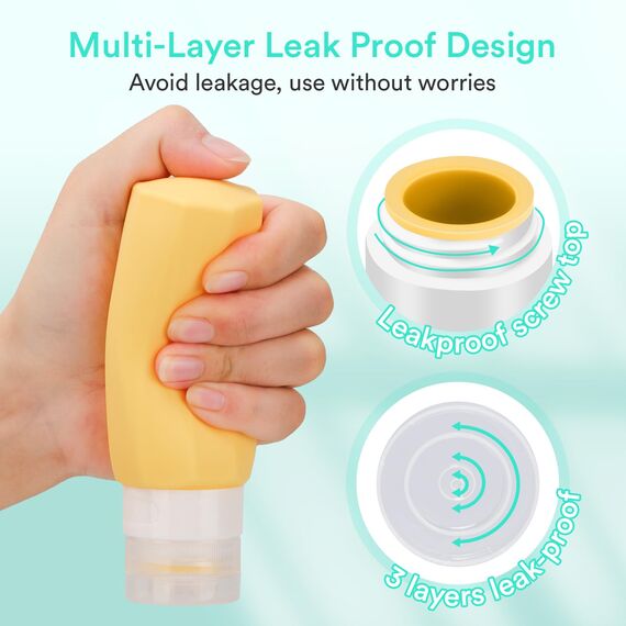 Alyvisun 5 Stück Reiseflaschen Set, 100ml Silikon Reiseflaschen zum Befüllen, Auslaufsicher Reisegröße Behälter mit Aufbewahrungstasche, für Shampoo, Kosmetik, Lotion