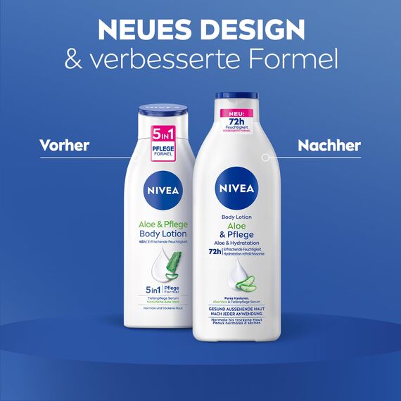 NIVEA Body Lotion Aloe & Pflege, Körpercreme mit Tiefenpflege Serum für 72h Feuchtigkeit, Körperlotion mit purem Hyaluron und Aloe Vera natürlichen Ursprungs(400 ml)