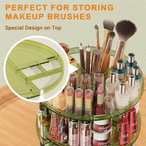 Auxmir Make Up Organizer mit 9 Einstellbaren Stufen, 360° Drehbar Schminktisch Kosmetik Organizer, Extra Größer Verbessert Schmink Organizer Skincare für Dresser Schlafzimmer Badezimmer, Grün