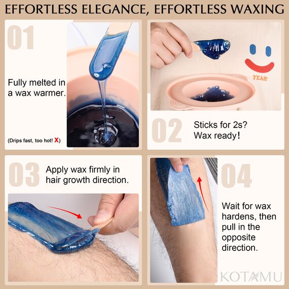 KOTAMU Waxing Set Professionelles, Digitaler Wachswärmer zur Heisswachs Haarentfernung, 600g Wax, 44 Zubehör, Silikonschale und -Stab, Den Einsatz im Heimsalon für Frauen und Männer