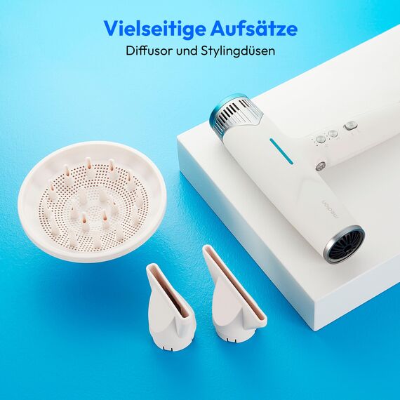MEDION Föhn - Ionen Haartrockner mit Diffusor HD2 (Ionen, 1.500 Watt, Stylingdüse, vielseitige Aufsätze, leise langlebiger BLDC Motor, Selbstreinigungsfunktion, langes Netzkabel) Haarföhn weiß