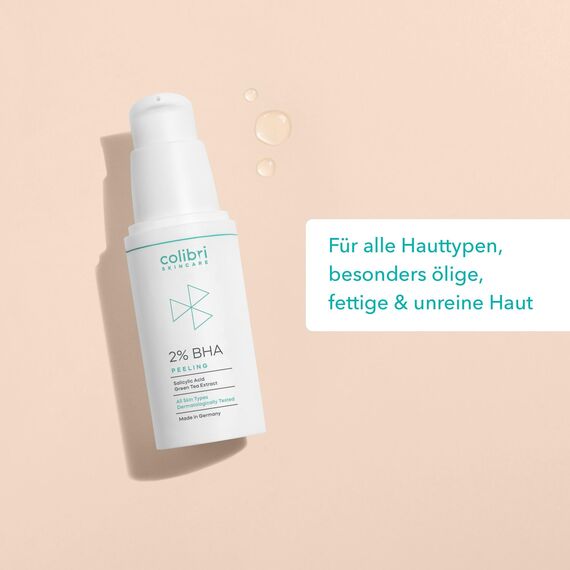 colibri skincare 2% BHA Peeling 30ml Travel Size - Salicylsäure Peeling für alle Hauttypen - Chemisches Exfoliant für das Gesicht zur Minderung von Pickeln & Mitessern - hilft Poren zu verkleinern