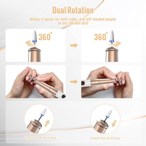 Nagelfräser, Denabuty Elektrische Nagelfeile Kabellos 12 in 1 Fräser für Gelnägel 25000 u/Min, USB Wiederaufladbare, 5 Verstellbare Geschwindigkei, Maniküre Pediküre Set DN-2502Y