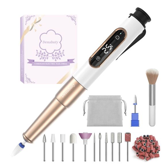 Nagelfräser, Denabuty Elektrische Nagelfeile Kabellos 12 in 1 Fräser für Gelnägel 25000 u/Min, USB Wiederaufladbare, 5 Verstellbare Geschwindigkei, Maniküre Pediküre Set DN-2502Y