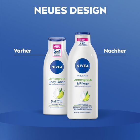 NIVEA Body Lotion Lemongrass & Pflege, Körpercreme mit Tiefenpflege Serum für 72h Feuchtigkeit, Körperlotion mit Sesamöl und erfrischendem Duft (400 ml)