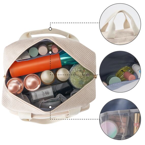 Funtlend Kulturtasche Damen Cord Kosmetiktasche kulturbeutel Kosmetik Tasche Reise Kulturbeutel Waschtasche für Travel Mädchen