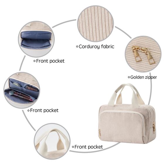 Funtlend Kulturtasche Damen Cord Kosmetiktasche kulturbeutel Kosmetik Tasche Reise Kulturbeutel Waschtasche für Travel Mädchen