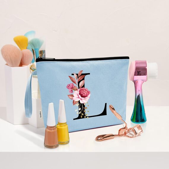 Vavabox A-Z Personalisierte Kosmetiktasche-Geburtstagsgeschenke Für Frauen, Mütter, Beste Freundinnen Und Brautjungfern (L, Blau)