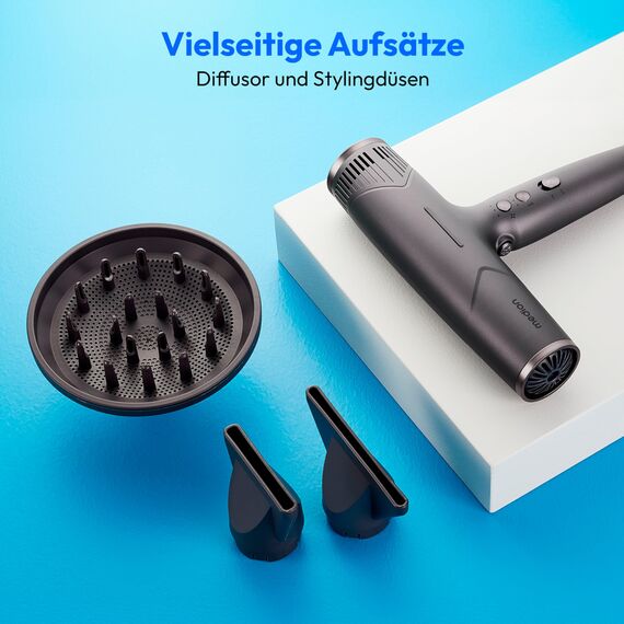 MEDION Föhn - Ionen Haartrockner mit Diffusor HD2 (Ionen, 1.500 Watt, Stylingdüse, vielseitige Aufsätze, leise langlebiger BLDC Motor, Selbstreinigungsfunktion, langes Netzkabel) Haarföhn schwarz