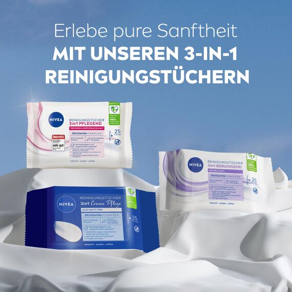 NIVEA Reinigungstücher 3in1 Pflegend, Abschminktücher mit Glycerin und Mandelöl für wasserfestes Make-Up, sanfte Gesichtsreinigung für trockene & empfindliche Haut (25 Stück)