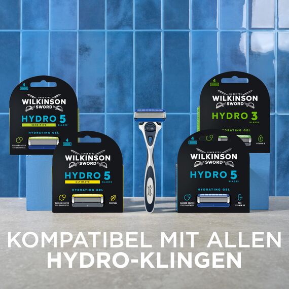 Wilkinson Sword - Hydro 5 Rasierer für Männer, Rasiergriff + 6 Rasierklingen, Feuchtigkeitsspendende Gel-Pools und umklappbarer Trimmer