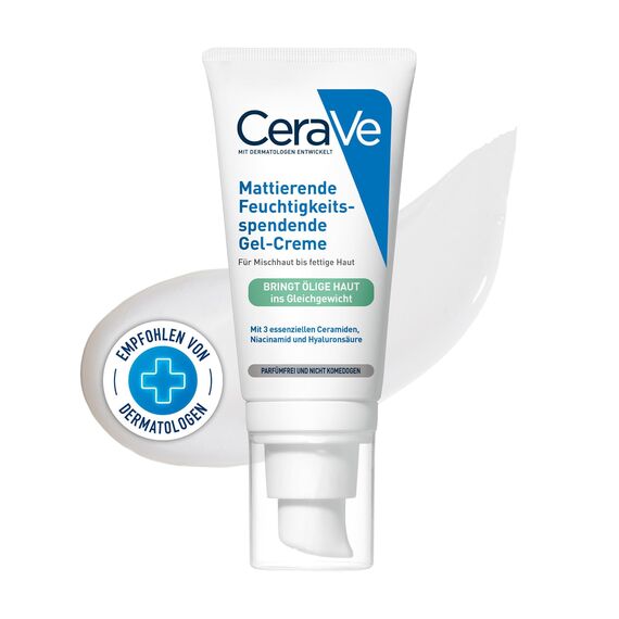 CeraVe Mattierende Feuchtigkeitsspendende Gel-Creme, Bei fettiger und öliger Haut, Mit Hyaluronsäure, Ceramiden und Niacinamid, Langanhaltend feuchtigkeitsspendend, 52 ml