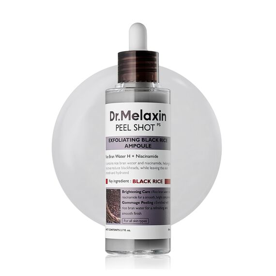 Dr.Melaxin Peel Shot Glow Black Rice Peeling Ampulle, weiches Peeling, Gesicht und Körper, Peeling für abgestorbene Hautzellen, Mitesserentferner für alle Hauttypen, koreanische Hautpflege, 80 ml