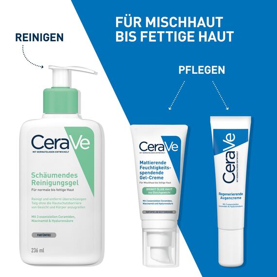 CeraVe Mattierende Feuchtigkeitsspendende Gel-Creme, Bei fettiger und öliger Haut, Mit Hyaluronsäure, Ceramiden und Niacinamid, Langanhaltend feuchtigkeitsspendend, 52 ml