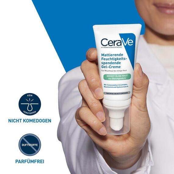 CeraVe Mattierende Feuchtigkeitsspendende Gel-Creme, Bei fettiger und öliger Haut, Mit Hyaluronsäure, Ceramiden und Niacinamid, Langanhaltend feuchtigkeitsspendend, 52 ml