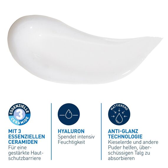 CeraVe Mattierende Feuchtigkeitsspendende Gel-Creme, Bei fettiger und öliger Haut, Mit Hyaluronsäure, Ceramiden und Niacinamid, Langanhaltend feuchtigkeitsspendend, 52 ml