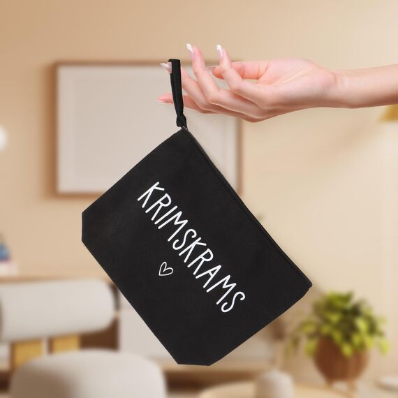 MEJOSER Krimskrams Kosmetiktasche Klein Schwarz Kulturtasche Schminktasche Kulturbeutel Kleine Make Up Tasche mit Spruch Organizer für Damen Mädchen Reise Geldbeutel