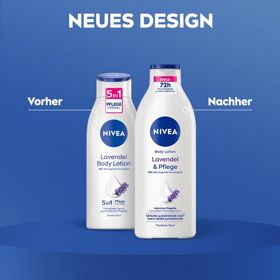 NIVEA Body Lotion Lavendel & Pflege, Körpercreme mit Lavendelduft und Tiefenpflege Serum für 72h Feuchtigkeit, Körperlotion mit Ölen natürlichen Ursprungs (400 ml)