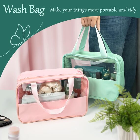 Luxoraiova Kosmetiktasche Durchscheinend, Kulturtasche Damen, Tragbare Kulturbeutel Herren, Flugzeug PVC Waschtasche Damen Wasserdicht, Kulturtaschen für Männer, Frauen, Familie (Grün)