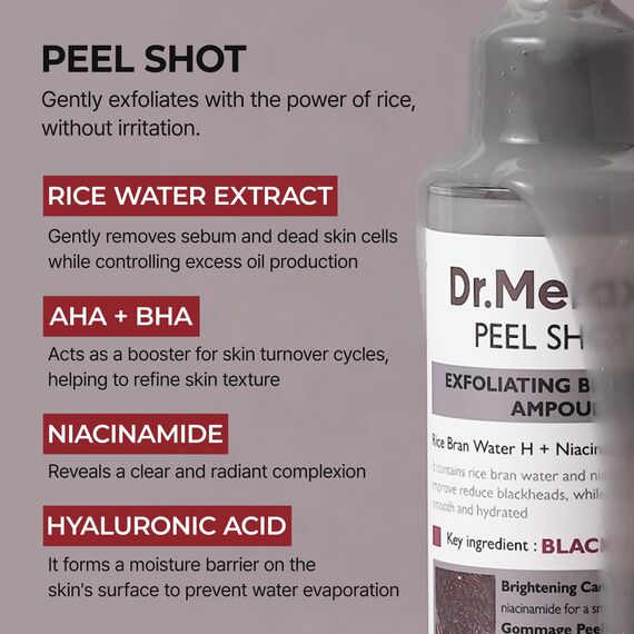 Dr.Melaxin Peel Shot Glow Black Rice Peeling Ampulle, weiches Peeling, Gesicht und Körper, Peeling für abgestorbene Hautzellen, Mitesserentferner für alle Hauttypen, koreanische Hautpflege, 80 ml