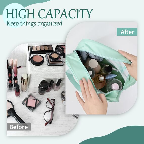 Luxoraiova Kosmetiktasche Durchscheinend, Kulturtasche Damen, Tragbare Kulturbeutel Herren, Flugzeug PVC Waschtasche Damen Wasserdicht, Kulturtaschen für Männer, Frauen, Familie (Grün)