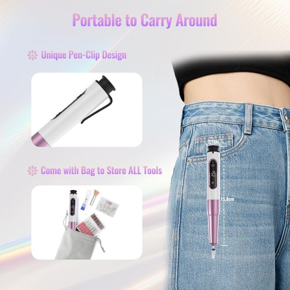 Nagelfräser, Denabuty Elektrische Nagelfeile Kabellos 12 in 1 Fräser für Gelnägel 25000 u/Min, USB Wiederaufladbare, 5 Verstellbare Geschwindigkei, Maniküre Pediküre Set DN-2502Z