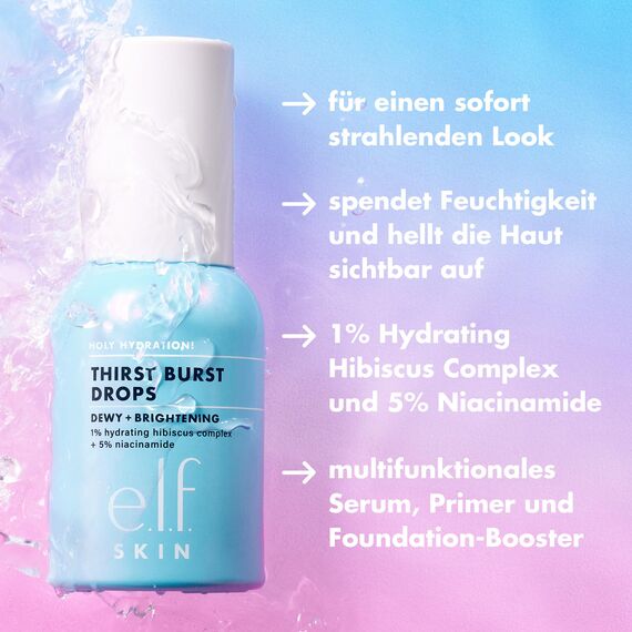 e.l.f. Holy Hydration! Thirst Burst Drops, Gel Serum Drops, For a Dewy, Plump Complexion, Non-Greasy Feel, With Hyaluronic Acid & 5% Niacinamide, Vegan & Cruelty-Free