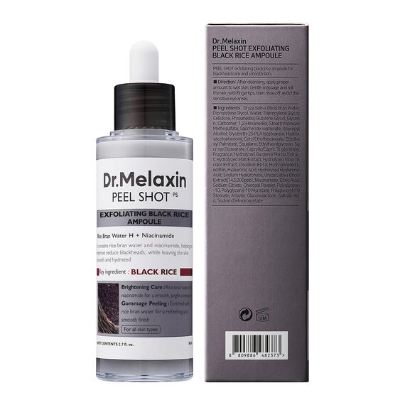 Dr.Melaxin Peel Shot Glow Black Rice Peeling Ampulle, weiches Peeling, Gesicht und Körper, Peeling für abgestorbene Hautzellen, Mitesserentferner für alle Hauttypen, koreanische Hautpflege, 80 ml