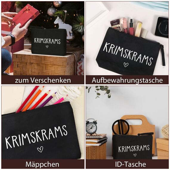 MEJOSER Krimskrams Kosmetiktasche Klein Schwarz Kulturtasche Schminktasche Kulturbeutel Kleine Make Up Tasche mit Spruch Organizer für Damen Mädchen Reise Geldbeutel