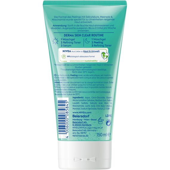 NIVEA Derma Skin Clear Peeling, porenverfeinerndes Peeling für Gesicht und Körper, Gesichtsreinigung mit Salicylsäure & Niacinamid für ein sichtbar verbessertes Hautbild (150 ml)