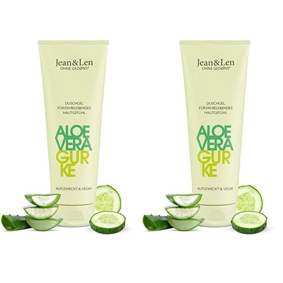 Jean & Len Duschgel Aloe Vera & Gurke, für alle Hauttypen geeignet, vegane Pflegeformulierung, für ein belebendes Hautgefühl, pH-hautideal, veganes Duschgel, 250 ml (Packung mit 2)