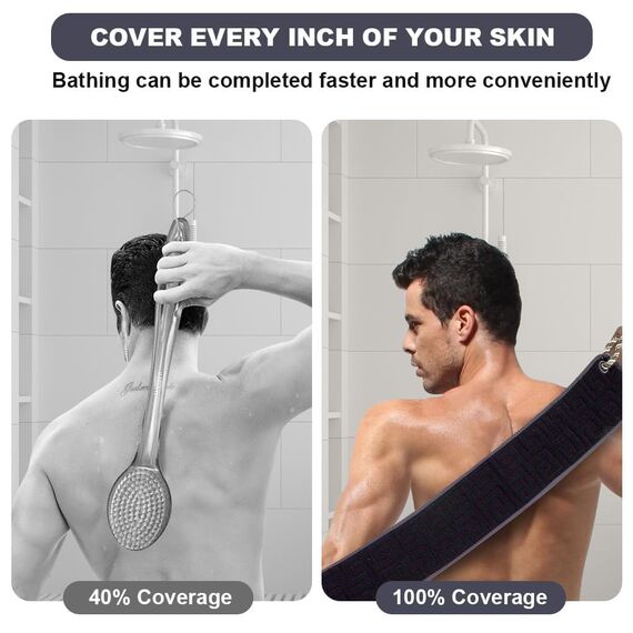 URAQT Rückenschrubber, Peeling Rückenschrubber für Dusche, Doppelseitiger Rückenpeeling Waschlappen mit Griffen, Körperpeeling Rücken Waschhilfe zum Entfernen Abgestorbener Haut(Tiefviolett)