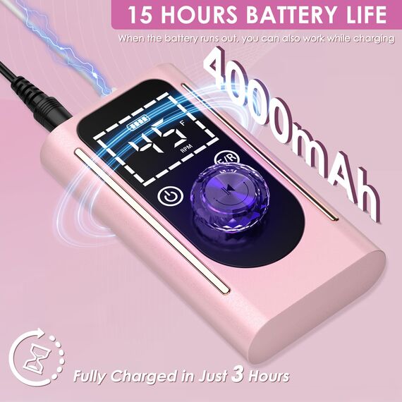 ANBEISTEE Professionell 45000 RPM Elektrische Nagelfräser, Tragbare Nagelfeile, Fräser Nägel, Nagelbohrer, 15+h Batterielebensdauer, für Maniküre/Pediküre/Formen/Polieren, Rosa