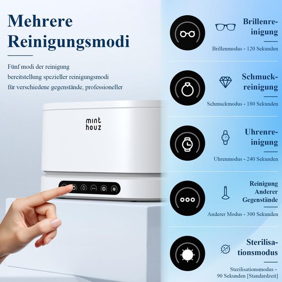 Minthouz Ultraschallreinigungsgerät - 48kHz UV Ultrasonic Cleaner 500ml Digital Ultraschallreiniger mit 5 Modi zur Reinigung von Schmuck Uhren Brillen und Zahnprothesen – für den Hausgebrauch