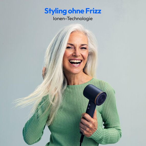 MEDION Föhn - Ionen Haartrockner mit Diffusor HD1 (1.600 Watt, Stylingdüse, magnetische Aufsätze, leise langlebiger BLDC Motor, LED Ringlicht, langes Netzkabel) Haarföhn in schwarz