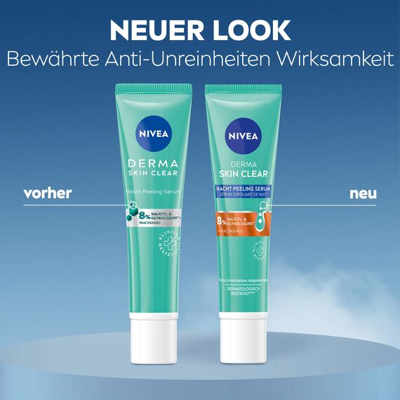 NIVEA Derma Skin Clear Nacht Peeling Serum, Gesichtspflege für ein sichtbar verbessertes Hautbild, porenverfeinerndes Niacinamide Serum Peeling mit AHA & BHA (40 ml)