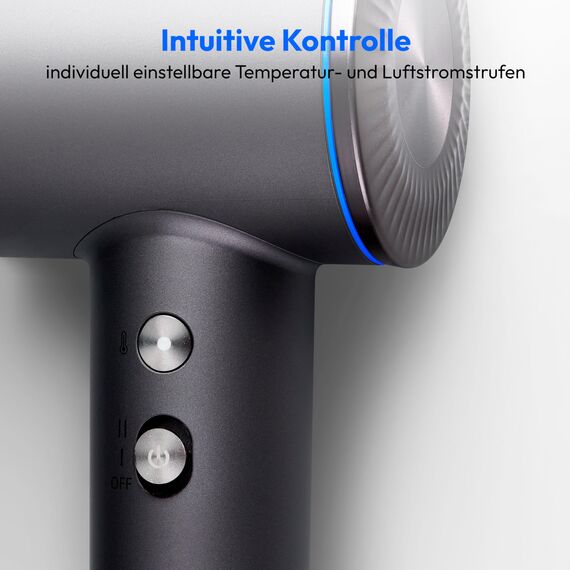 MEDION Föhn - Ionen Haartrockner mit Diffusor HD1 (1.600 Watt, Stylingdüse, magnetische Aufsätze, leise langlebiger BLDC Motor, LED Ringlicht, langes Netzkabel) Haarföhn in schwarz