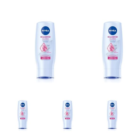 NIVEA Diamond Gloss Brillanz Spülung, pflegende Haarspülung mit Diamantpartikeln und Rosenöl, intensive Pflegespülung für strahlenden Glanz (200 ml) (Packung mit 5)