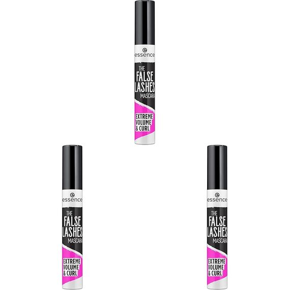 essence THE FALSE LASHES MASCARA EXTREME VOLUME & CURL, Schwarz, volumengebend, schwunggebend, vegan, ohne Mikroplastikpartikel, Nanopartikel frei, ohne Parfüm, 3er Pack (10ml)