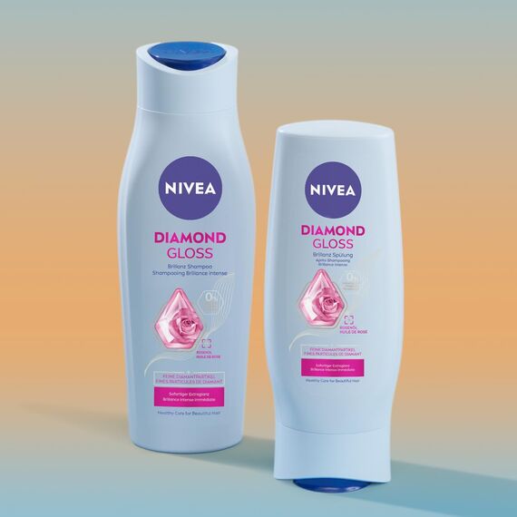 NIVEA Diamond Gloss Brillanz Spülung, pflegende Haarspülung mit Diamantpartikeln und Rosenöl, intensive Pflegespülung für strahlenden Glanz (200 ml) (Packung mit 5)